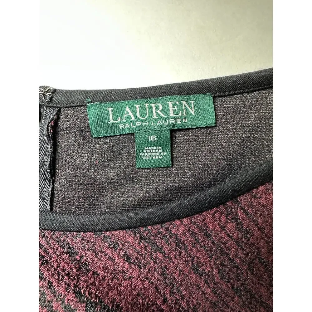 Lauren Ralph Lauren Ruched Jersey Dress Burgundy Women’s 16 Long Sleeve Sheath - Picture 5 of 6